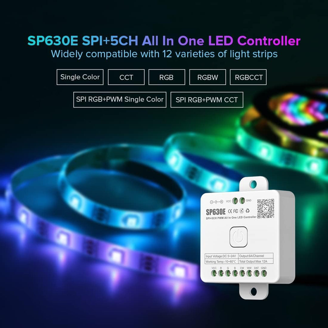 Outdoor Landscape Lighting LED 12V Low Voltage SP630E Smart Bluetooth RGB Addressable LED Controller Compatible with PWM and SPI LED Strips RGBW-IC