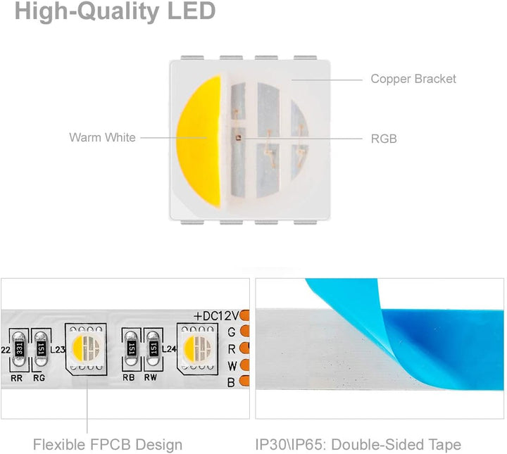 Outdoor Landscape Lighting LED 12V Low Voltage SL06 7.3W/ft 14mm Strip Light RGB + Warm White 3000K-3500K or Cool White 6000K-7000K 5050 DC24V Low Voltage LED Outdoor IP68 Submersible UL SMD Tape Light with Black or White PCB