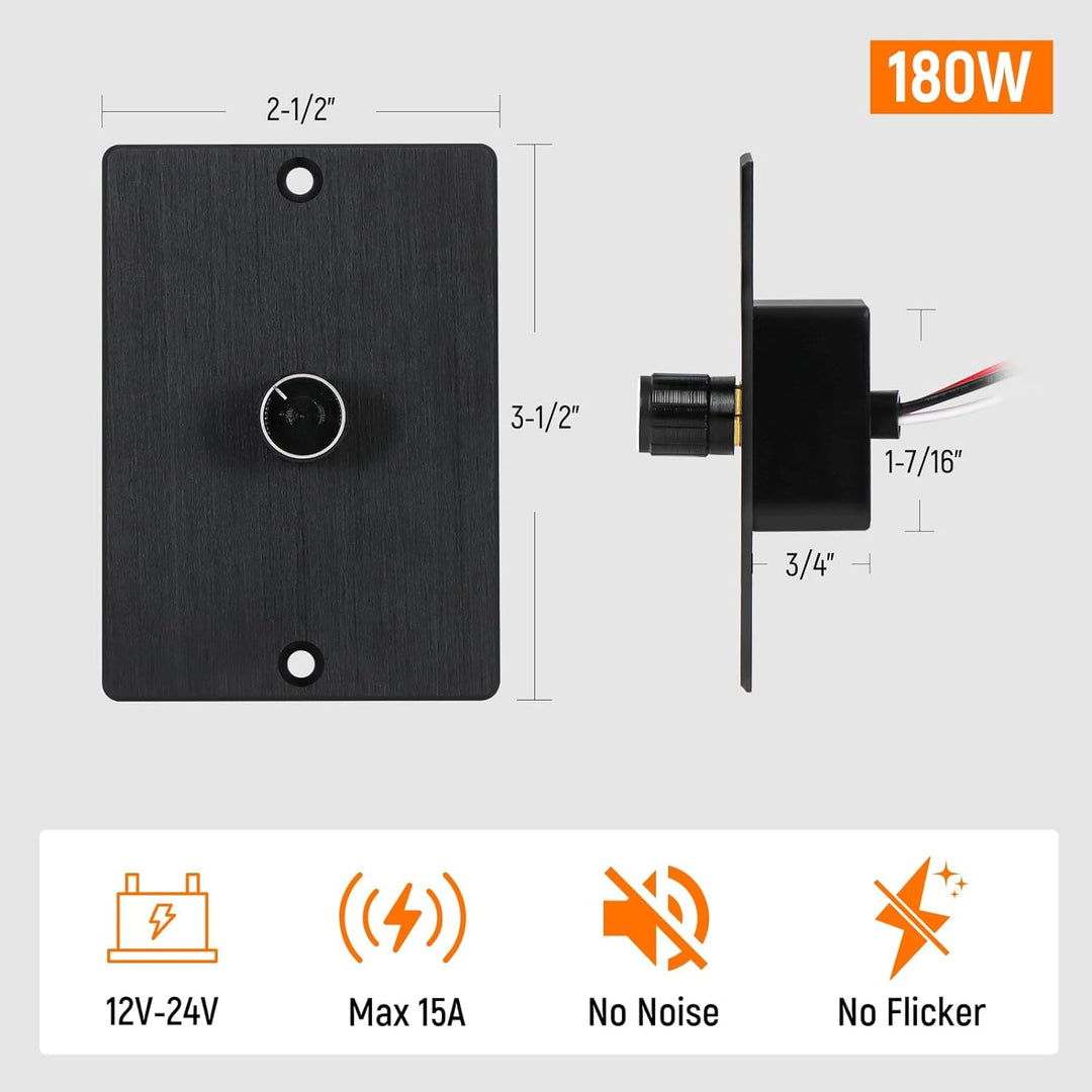 Outdoor Landscape Lighting LED 12V Low Voltage 12V/24V Low Voltage LED Dimmer Switch - Rotary Knob PWM Dimming, 180W Max for Strip & Landscape Lights