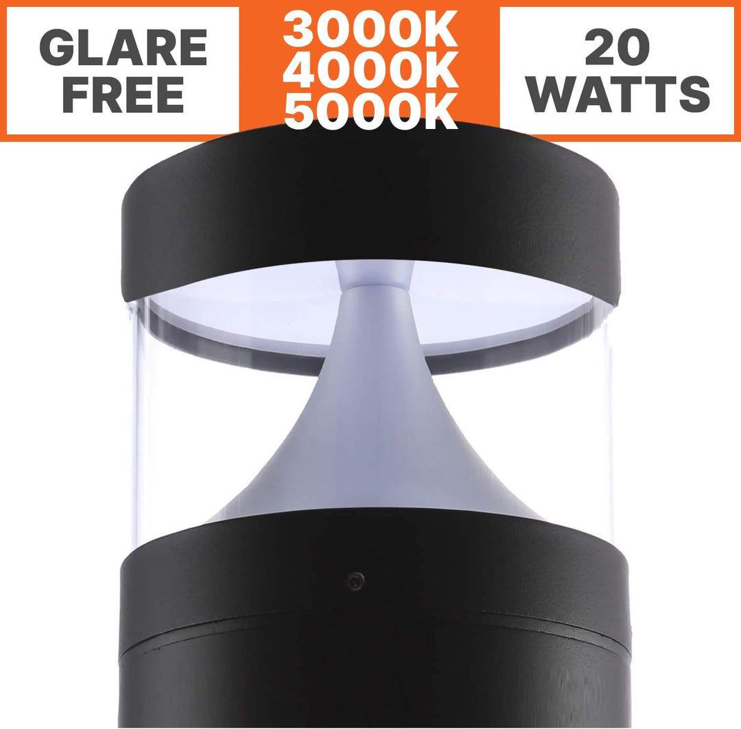 Outdoor Landscape Lighting LED 12V Low Voltage BPLA01 38" 120V 20W 3000K/5000K or 3CCT 1600LM Black Aluminum Flat-Top Bollard Light Line Voltage Commercial Bollard Path Light Outdoor Lighting 3CCT 3000K 4000K 5000K
