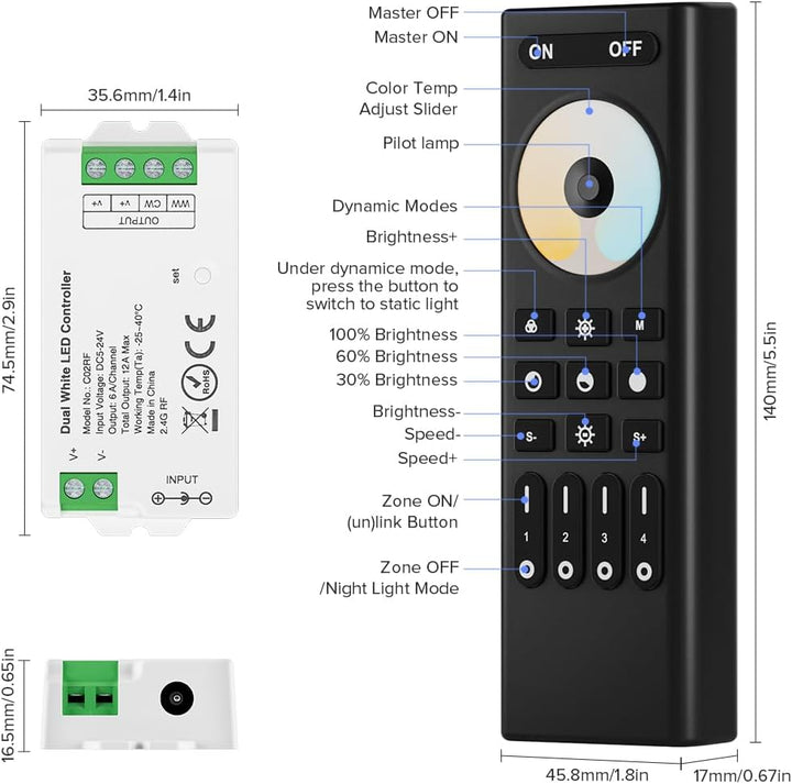 Outdoor Landscape Lighting LED 12V Low Voltage 4-Zone RF 2.4GHz Wireless LED Strip Controller Kit - Tuya-Compatible CCT, RGB, RGBW & RGBCCT Control
