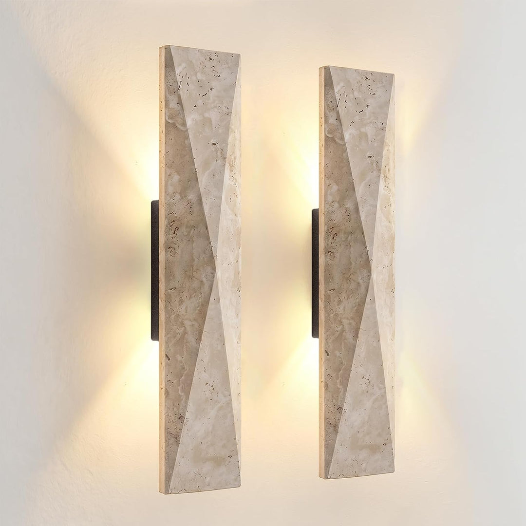 Outdoor Landscape Lighting LED 12V Low Voltage SCH20 2-Pack 3000K Modern Geometric Stone Outdoor 12.6" and 16.5" Wall Sconce Light 120V Line Voltage