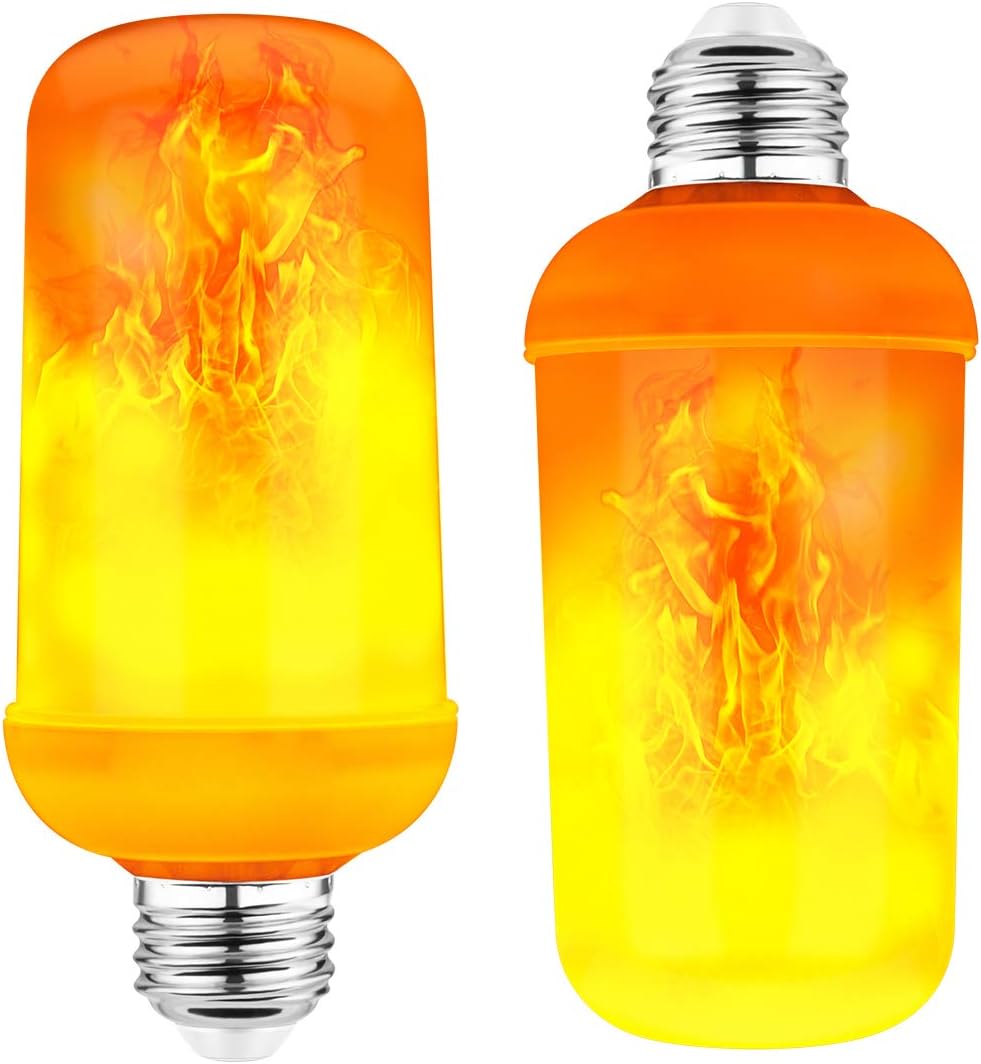 Outdoor Landscape Lighting LED 12V Low Voltage 2-Pack Flame Light AC/DC LED E26 Standard Base Light Bulbs Energy Saving Light Bulb Tiki Torch for Holiday, Halloween, RV, Landscape and Post Lighting Package Orange