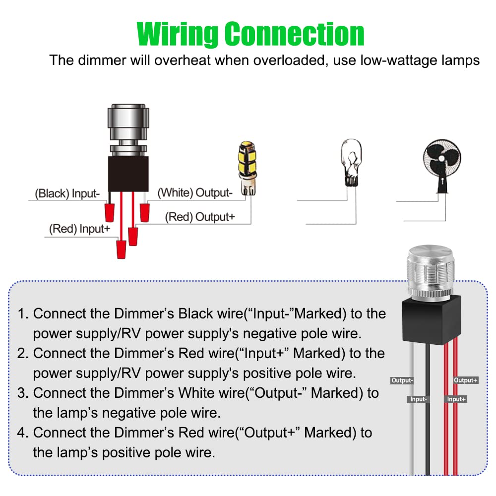 Outdoor Landscape Lighting LED 12V Low Voltage 5V to 24V 6A Low Voltage LED Dimmer Switch - Rotary Knob PWM Dimming for Strip & Landscape Lights
