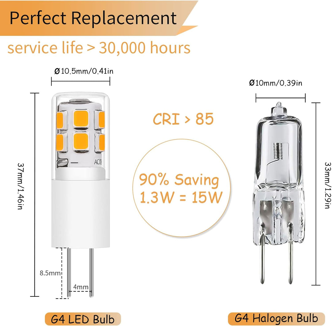 Outdoor Landscape Lighting LED 12V Low Voltage 10 Pack 120V Line Voltage G4 1.3W Bi Pin 3000K/6000K LED Ceramic Capsule Bulb Energy Efficient Light