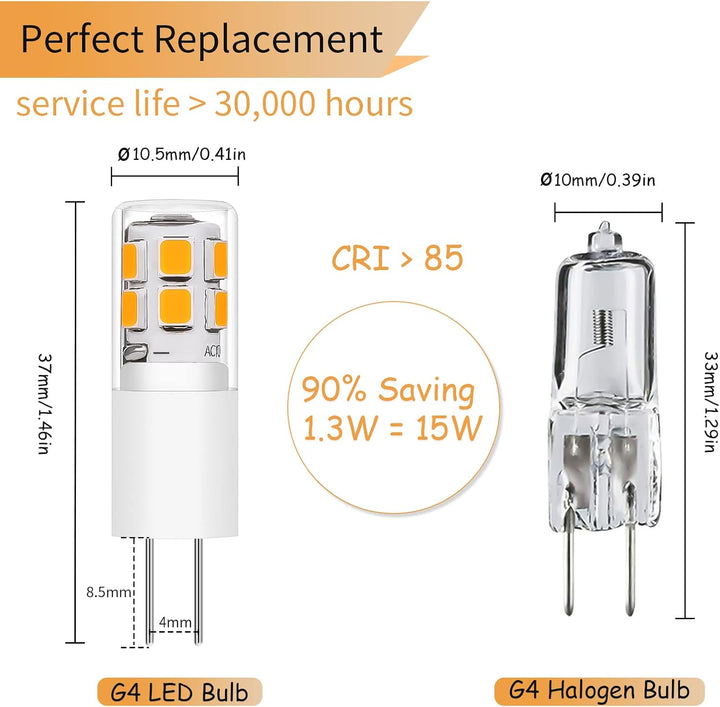 Outdoor Landscape Lighting LED 12V Low Voltage 10 Pack 120V Line Voltage G4 1.3W Bi Pin 3000K/6000K LED Ceramic Capsule Bulb Energy Efficient Light