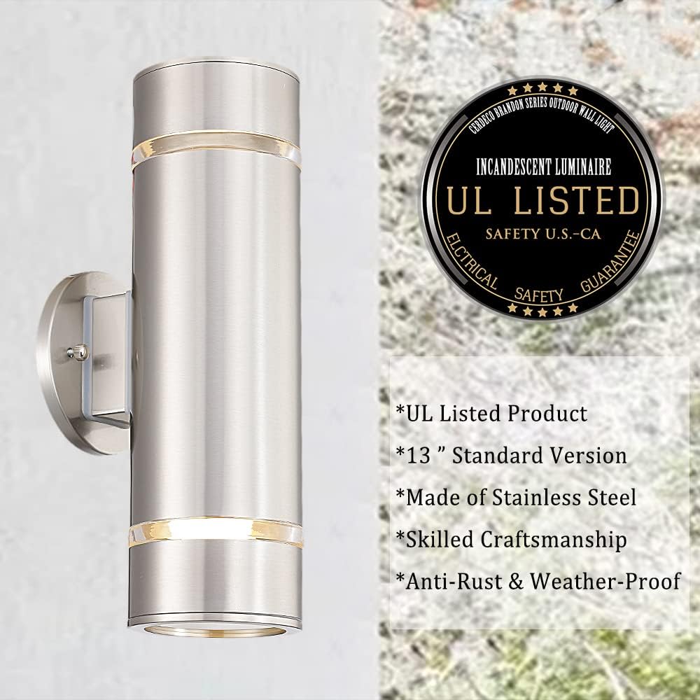 Outdoor Landscape Lighting LED 12V Low Voltage SCSH01 120V Line Voltage LED Stainless Steel Cylinder Up Down Light 2 Directional Sconce Lighting Medium Base Sockets