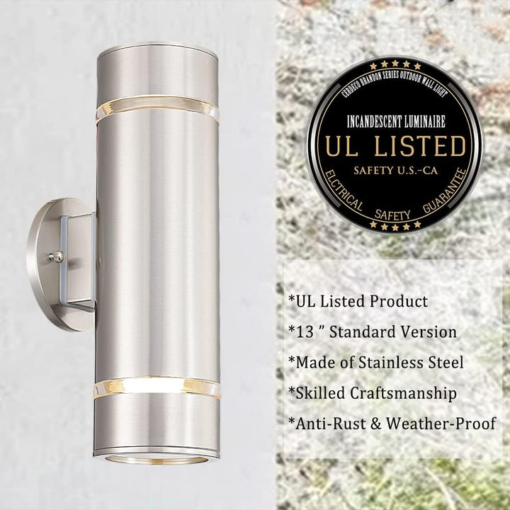 Outdoor Landscape Lighting LED 12V Low Voltage SCSH01 120V Line Voltage LED Stainless Steel Cylinder Up Down Light 2 Directional Sconce Lighting Medium Base Sockets