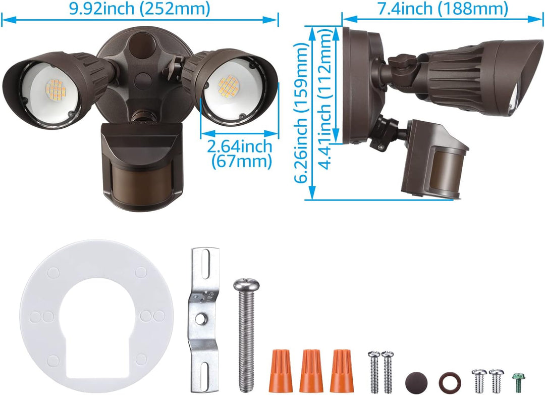Outdoor Landscape Lighting LED 12V Low Voltage 25W Wired Outdoor LED Flood Light, 120V 3CCT 3000K-6000K Tunable Motion-Sensor Security Light 2500LM, IP65