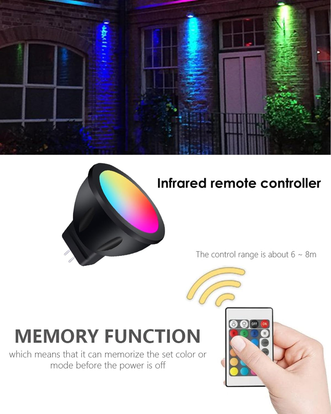 Outdoor Landscape Lighting LED 12V Low Voltage MR11 RGB Warm White + 15 Multicolors and 4-Level Brightness 3W, Energy-Saving, Color-Changing 12V Outdoor LED Light Bulb Compatible with Remote Control