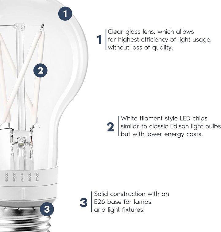 Outdoor Landscape Lighting LED 12V Low Voltage E26 A19 7W Filament 120V Line Voltage 5CCT 2700K/3000K/3500K/4000K/5000K Bulbs Package Dimmable CRI90 Energy Saving High Voltage Medium Base Light Bulb