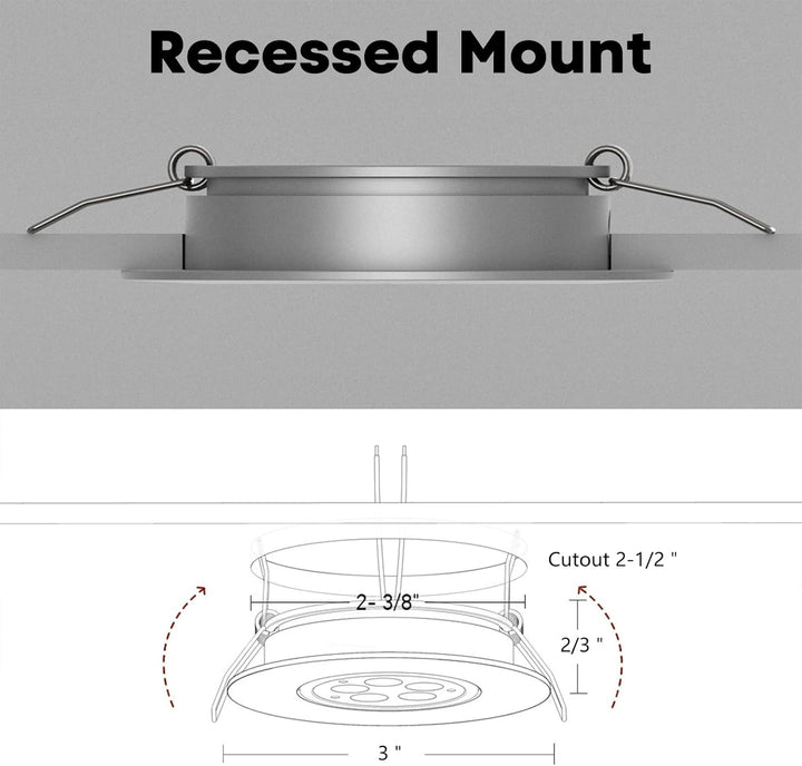 Outdoor Landscape Lighting LED 12V Low Voltage CBA01 2-Pack 2.5W Dimmable 70° Adjustable Swivel RV Recessed Low Voltage DC12V LED Puck Cabinet Light Cast Aluminum Downlighting