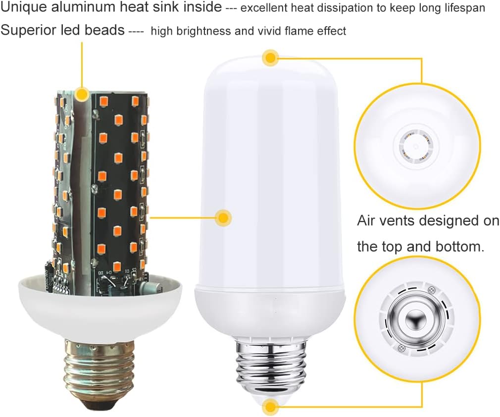 Outdoor Landscape Lighting LED 12V Low Voltage 2-Pack Flame Light AC/DC LED E26 Standard Base Light Bulbs Energy Saving Light Bulb Tiki Torch for Holiday, Halloween, RV, Landscape and Post Lighting Package
