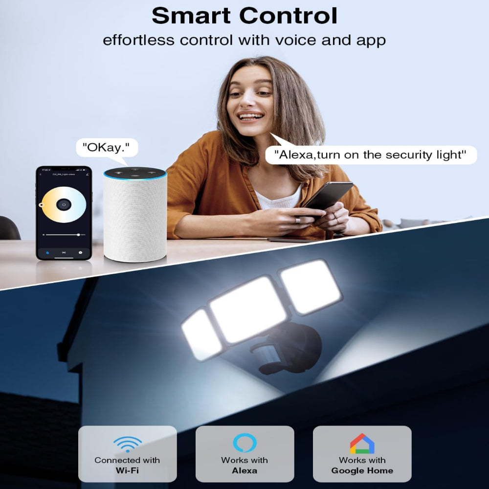 Outdoor Landscape Lighting LED 12V Low Voltage 100W Wired Smart 2.4GHz Wi-Fi Outdoor LED Flood Light, 120V 2700K-6500K Tunable Motion-Sensor Security Light 9000LM, IP65 Compatible with Alexa/Google Home ISO 17025 UL Listed