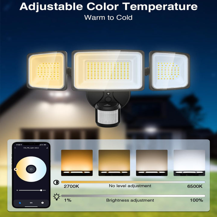 Outdoor Landscape Lighting LED 12V Low Voltage 100W Wired Smart 2.4GHz Wi-Fi Outdoor LED Flood Light, 120V 2700K-6500K Tunable Motion-Sensor Security Light 9000LM, IP65 Compatible with Alexa/Google Home ISO 17025 UL Listed