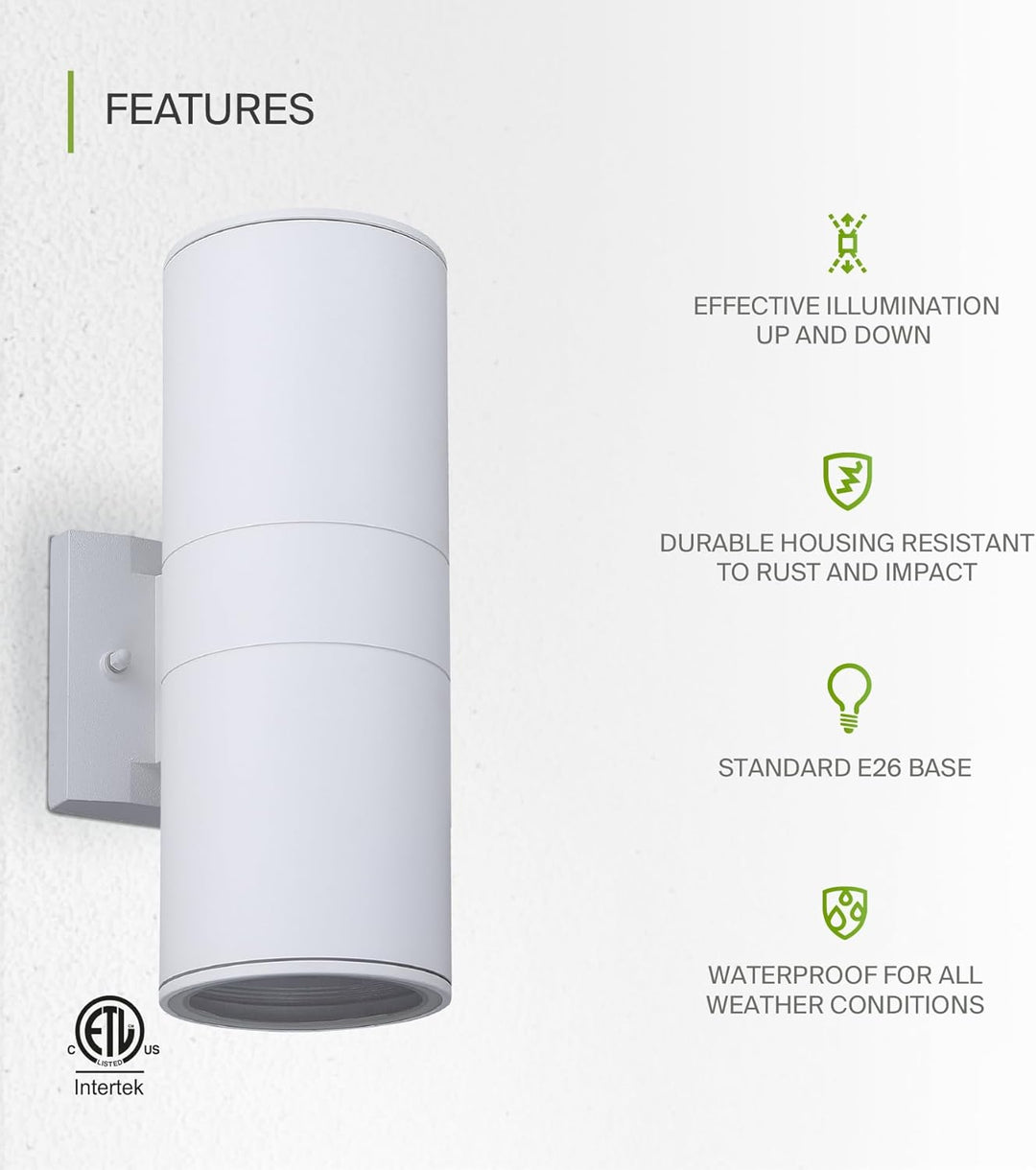 Outdoor Landscape Lighting LED 12V Low Voltage SCSH02 120V Line Voltage LED Aluminum Cylinder Up Down Light 2 Directional Sconce Lighting Medium Base Sockets