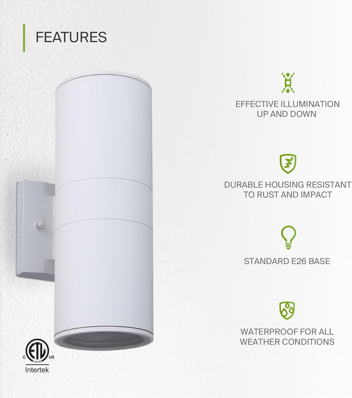Outdoor Landscape Lighting LED 12V Low Voltage SCSH02 120V Line Voltage LED Aluminum Cylinder Up Down Light 2 Directional Sconce Lighting Medium Base Sockets