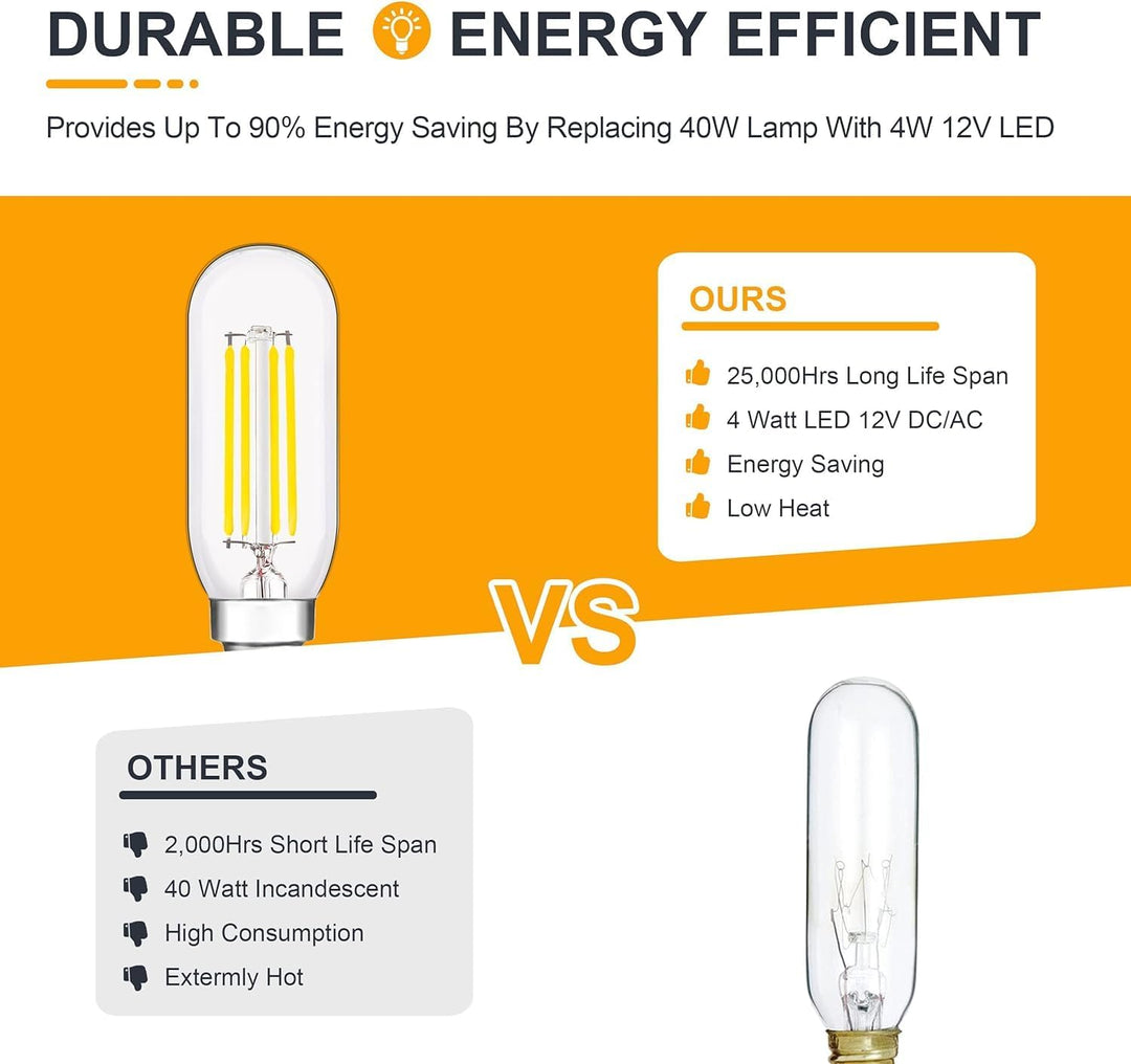 Outdoor Landscape Lighting LED 12V Low Voltage E12 4W Filament 12V AC/DC Candelabra and Small Base Package Low Voltage LED Light Bulbs Dimmable Energy Saving Light Bulb