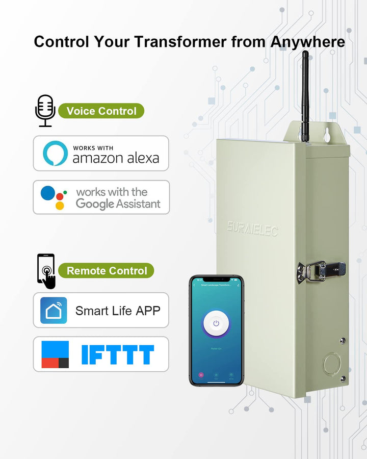 Outdoor Landscape Lighting LED 12V Low Voltage TSWP 100W/300W AC Pool Rated Digital Smart Wi-Fi 2.4Ghz 12V/15V Multi-Tap, Low Voltage Outdoor Stainless Steel Transformer with Photocell & Timer