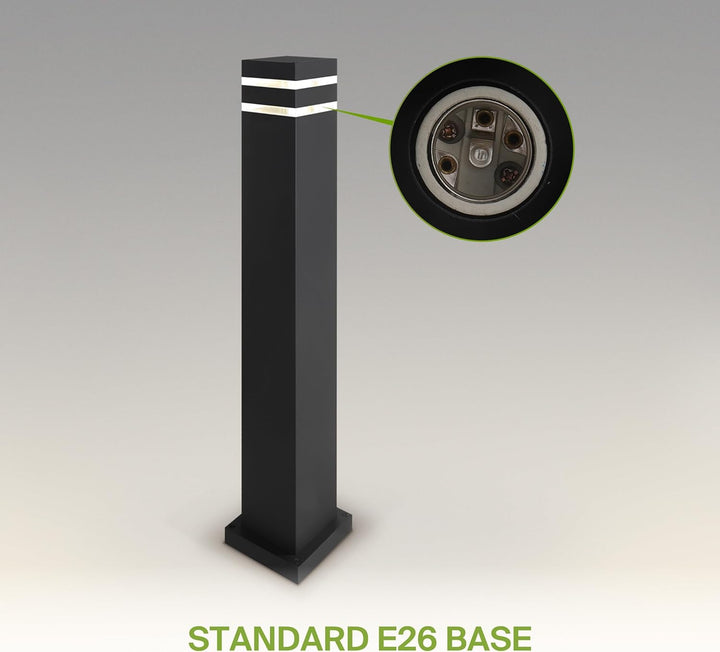 Outdoor Landscape Lighting LED 12V Low Voltage BPLA10 24" 120V Line Voltage E26 Socket Black Aluminum Square Bollard Path Light Outdoor Lighting