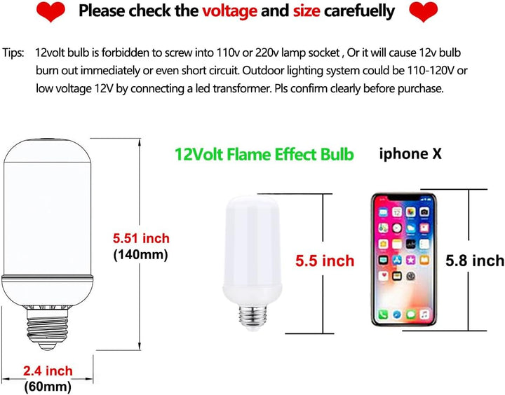Outdoor Landscape Lighting LED 12V Low Voltage 2-Pack Flame Light AC/DC LED E26 Standard Base Light Bulbs Energy Saving Light Bulb Tiki Torch for Holiday, Halloween, RV, Landscape and Post Lighting Package