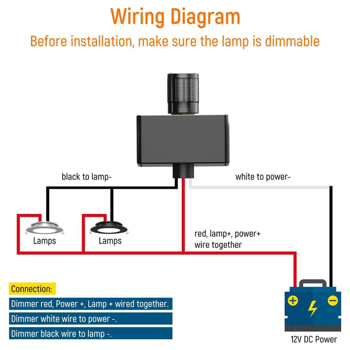 Outdoor Landscape Lighting LED 12V Low Voltage 12V/24V Low Voltage LED Dimmer Switch - Rotary Knob PWM Dimming, 180W Max for Strip & Landscape Lights