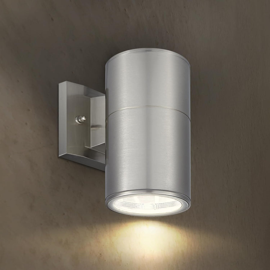 Outdoor Landscape Lighting LED 12V Low Voltage SCSH03 120V Line Voltage LED Aluminum Cylinder Up Down Light Mono Directional Sconce Lighting Medium Base Sockets Silver