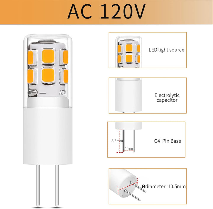 Outdoor Landscape Lighting LED 12V Low Voltage 10 Pack 120V Line Voltage G4 1.3W Bi Pin 3000K/6000K LED Ceramic Capsule Bulb Energy Efficient Light