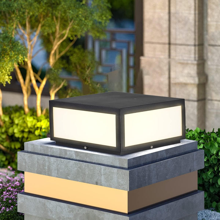 Outdoor Landscape Lighting LED 12V Low Voltage CPLA04 Modern Pillar Lamp Post Light with Tempered Glass Shade Fence Deck Cap Lantern with E26 9W 3000K 110V AC Line Voltage Stainless Steel LED IP55 Waterproof, Electric-Powered, Low-Voltage E26 LED Compatible
