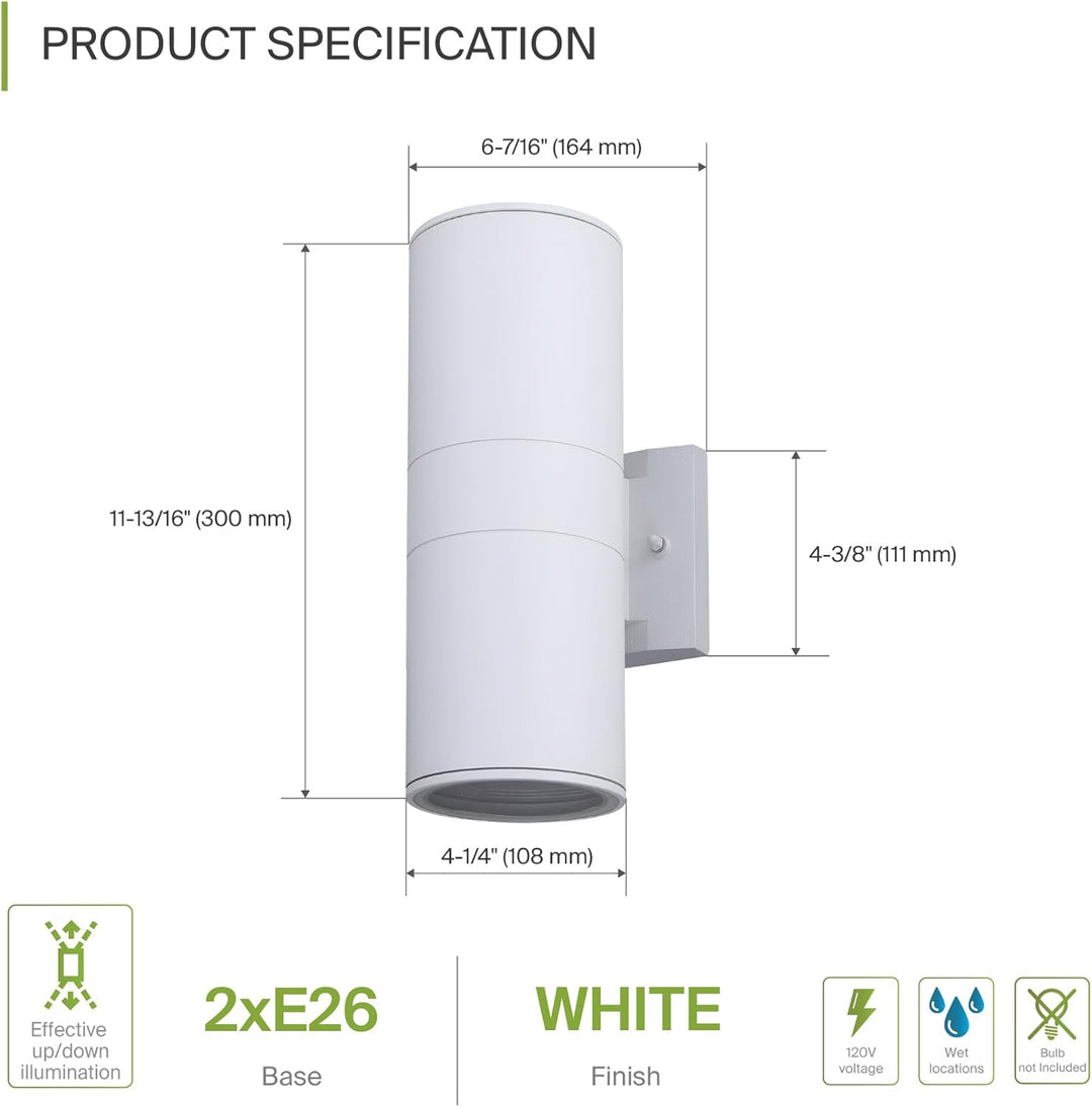 Outdoor Landscape Lighting LED 12V Low Voltage SCSH02 120V Line Voltage LED Aluminum Cylinder Up Down Light 2 Directional Sconce Lighting Medium Base Sockets