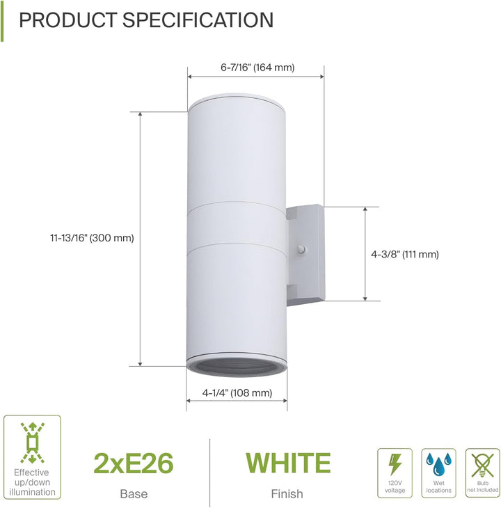 Outdoor Landscape Lighting LED 12V Low Voltage SCSH02 120V Line Voltage LED Aluminum Cylinder Up Down Light 2 Directional Sconce Lighting Medium Base Sockets