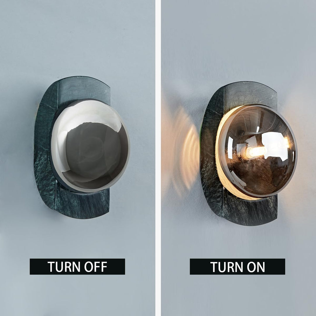 Outdoor Landscape Lighting LED 12V Low Voltage SCH13 Smoked Luster Veining Globe Solid Green Marble Indoor and Outdoor Wall Sconce Light 6.9"x5.5"x10.9" LED G9 Base Socket Line Voltage 120V Waterproof