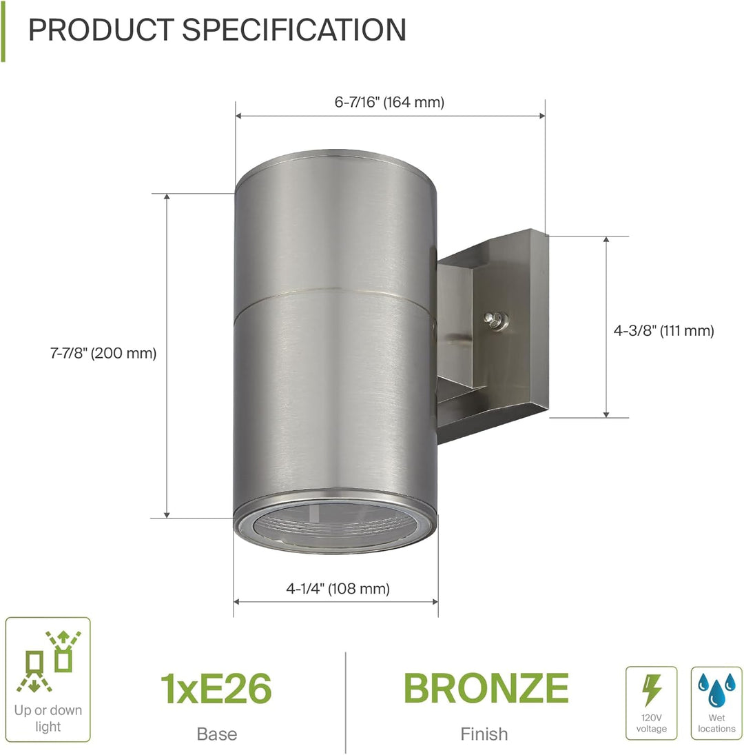Outdoor Landscape Lighting LED 12V Low Voltage SCSH03 120V Line Voltage LED Aluminum Cylinder Up Down Light Mono Directional Sconce Lighting Medium Base Sockets