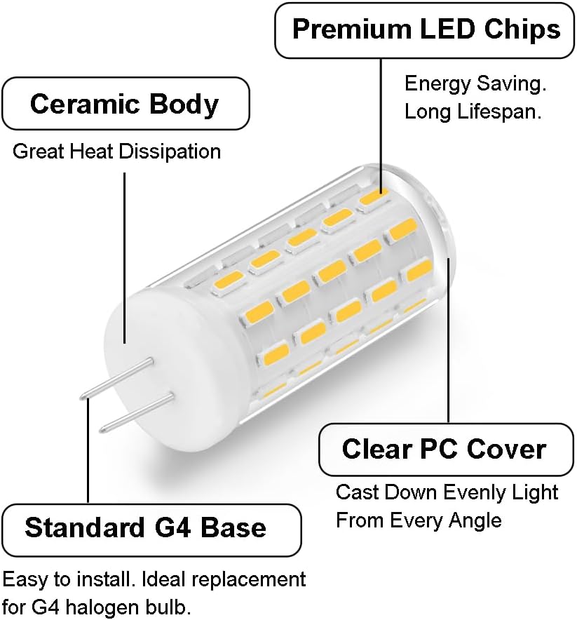 Outdoor Landscape Lighting LED 12V Low Voltage 10 Pack G4 5W Bi Pin 3000K/4000K/6000K LED Capsule 450LM 120V Line Voltage Bulb Energy Efficient Light IP20