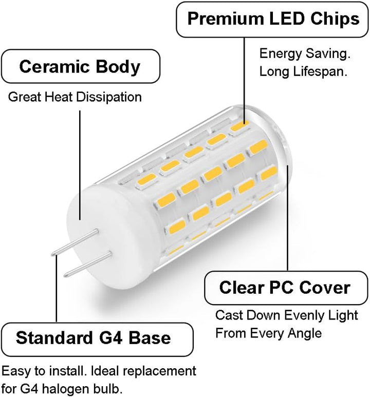 Outdoor Landscape Lighting LED 12V Low Voltage 10 Pack G4 5W Bi Pin 3000K/4000K/6000K LED Capsule 450LM 120V Line Voltage Bulb Energy Efficient Light IP20