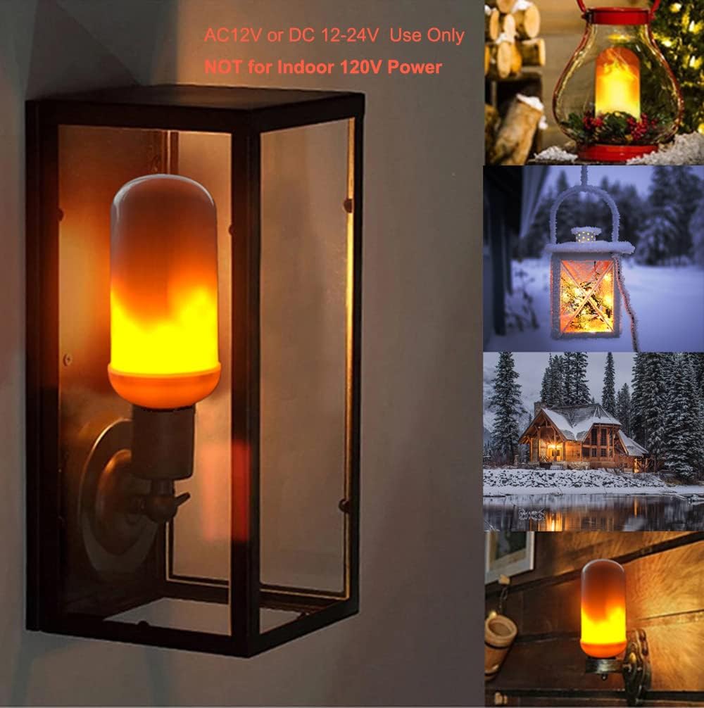 Outdoor Landscape Lighting LED 12V Low Voltage 2-Pack Flame Light AC/DC LED E26 Standard Base Light Bulbs Energy Saving Light Bulb Tiki Torch for Holiday, Halloween, RV, Landscape and Post Lighting Package