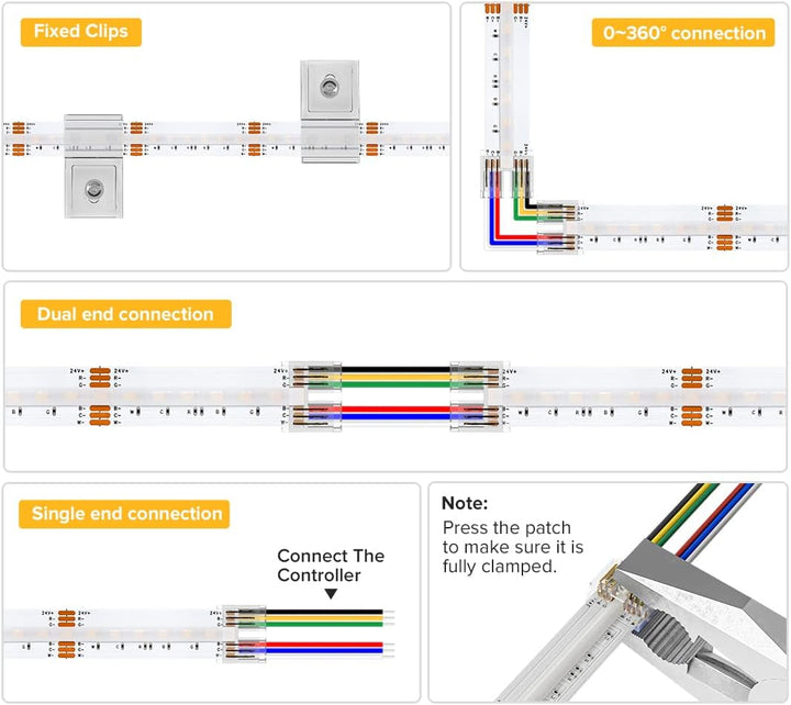 Outdoor Landscape Lighting LED 12V Low Voltage SLD19 Dotless Linear LED RGB+CCT 3000K-6000K COB 3.35W/ft per 12V and 4.77W/ft for 24V Strip Lights IP30/IP66 Low Voltage 12mm DC12V/DC24V Tape Light with Power Adapter Kit Available
