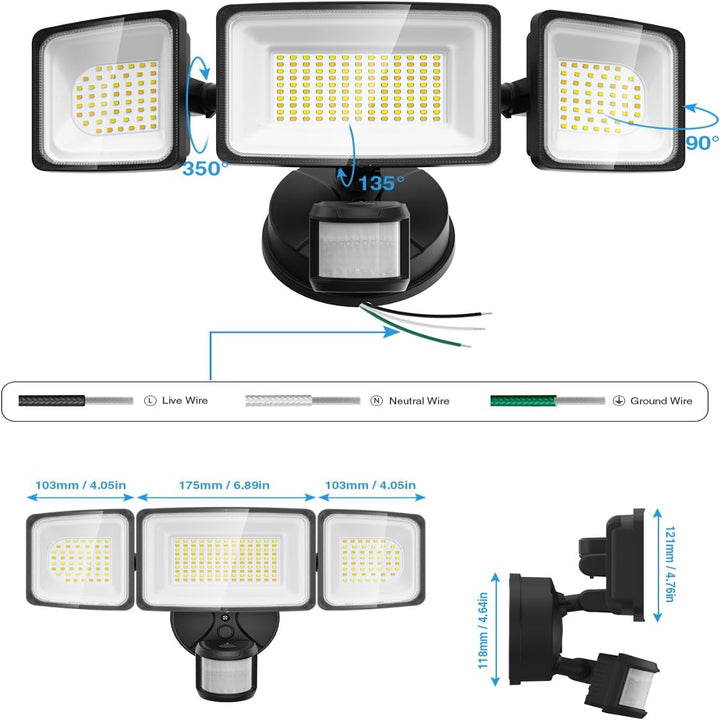 Outdoor Landscape Lighting LED 12V Low Voltage 100W Wired Smart 2.4GHz Wi-Fi Outdoor LED Flood Light, 120V 2700K-6500K Tunable Motion-Sensor Security Light 9000LM, IP65 Compatible with Alexa/Google Home ISO 17025 UL Listed