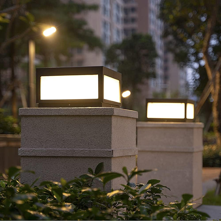 Outdoor Landscape Lighting LED 12V Low Voltage CPLA04 Modern Pillar Lamp Post Light with Tempered Glass Shade Fence Deck Cap Lantern with E26 9W 3000K 110V AC Line Voltage Stainless Steel LED IP55 Waterproof, Electric-Powered, Low-Voltage E26 LED Compatible