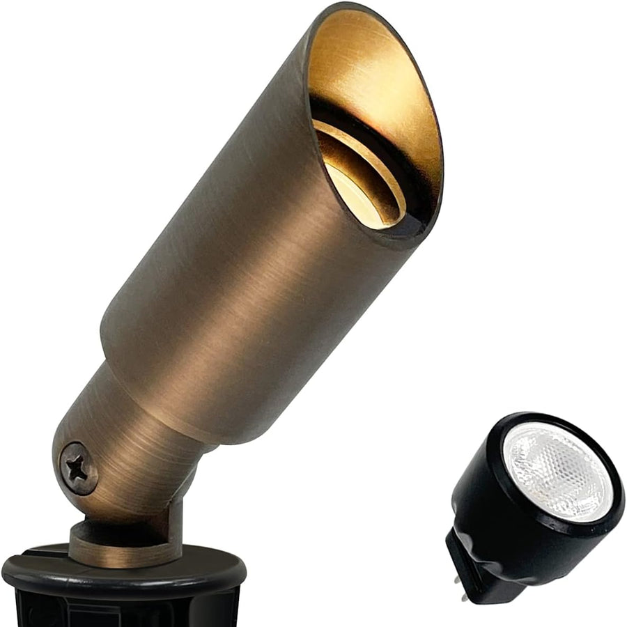 Outdoor Landscape Lighting LED 12V Low Voltage SPBA11 MR8 Mini Brass Spotlight with Fixed Shroud Low Voltage Outdoor Lighting 1 Pack with 3W 2700K MR8 Bulb