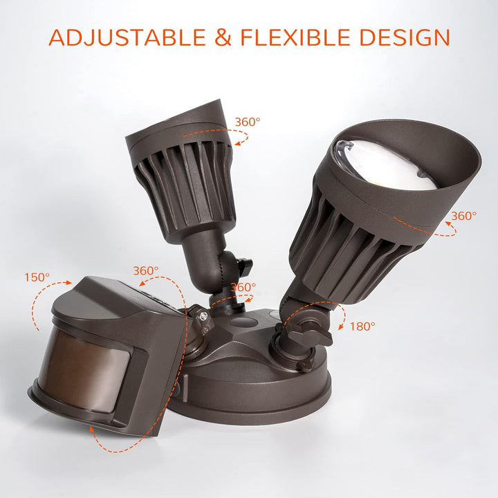 Outdoor Landscape Lighting LED 12V Low Voltage 27.5W Wired Outdoor Brown LED Floodlight, 120V 3CCT 3000K/4000K/5000K Tunable Motion-Sensor Security Light 2500LM, IP65