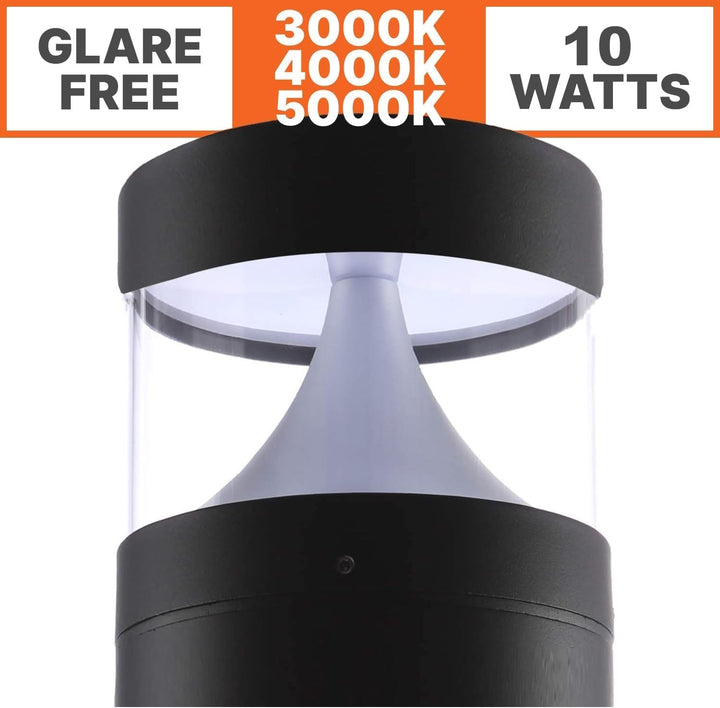 Outdoor Landscape Lighting LED 12V Low Voltage BPLA02 25" 120V 10W 3000K/5000K 1000LM Black Aluminum Flat-Top Bollard Light Line Voltage Commercial Bollard Path Light Outdoor Lighting 3000K 4000K 5000K 3CCT