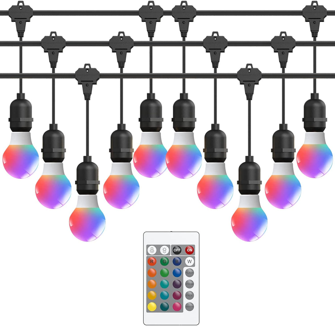 Outdoor Landscape Lighting LED 12V Low Voltage SLR104 50ft Adjustable Connector LED RGBW Bistro String Lights RGBW Color Changing Outdoor Weatherproof 12V 3W E10 B9 10pcs Bulbs