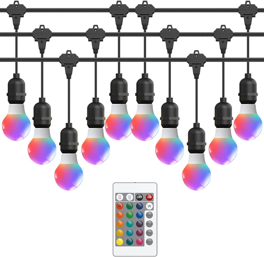 Outdoor Landscape Lighting LED 12V Low Voltage SLR104 50ft Adjustable Connector LED RGBW Bistro String Lights RGBW Color Changing Outdoor Weatherproof 12V 3W E10 B9 10pcs Bulbs