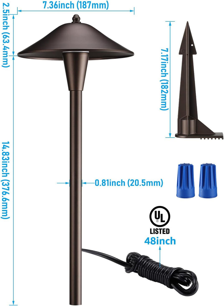 Outdoor Landscape Lighting LED 12V Low Voltage ALPR10 LED Landscape Smart Color-Changing Pathway Lights Package, Adjustable 3000K-5000K 5W 12-24V AC/DC Low Voltage Oil-Rubbed Bronze Mushroom Outdoor Landscape Lighting