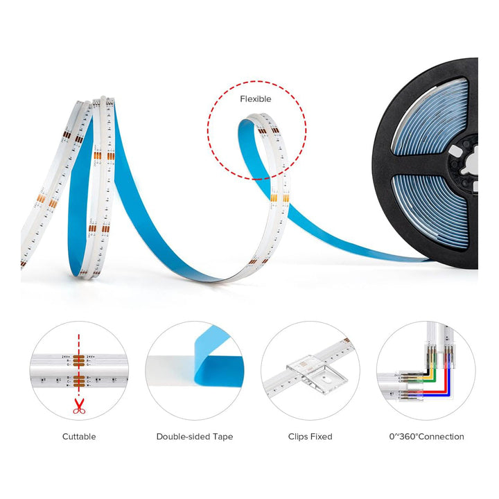 Outdoor Landscape Lighting LED 12V Low Voltage SLD29 Dotless Linear LED RGB CCT Color Changing and Tunable White 16.4ft (5M) 5.5W/ft COB Strip Lights IP20/IP67 Low Voltage 12mm DC24V Tape Light