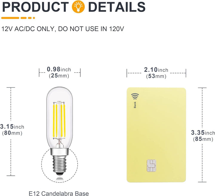 Outdoor Landscape Lighting LED 12V Low Voltage E12 4W Filament 12V AC/DC Candelabra and Small Base Package Low Voltage LED Light Bulbs Dimmable Energy Saving Light Bulb