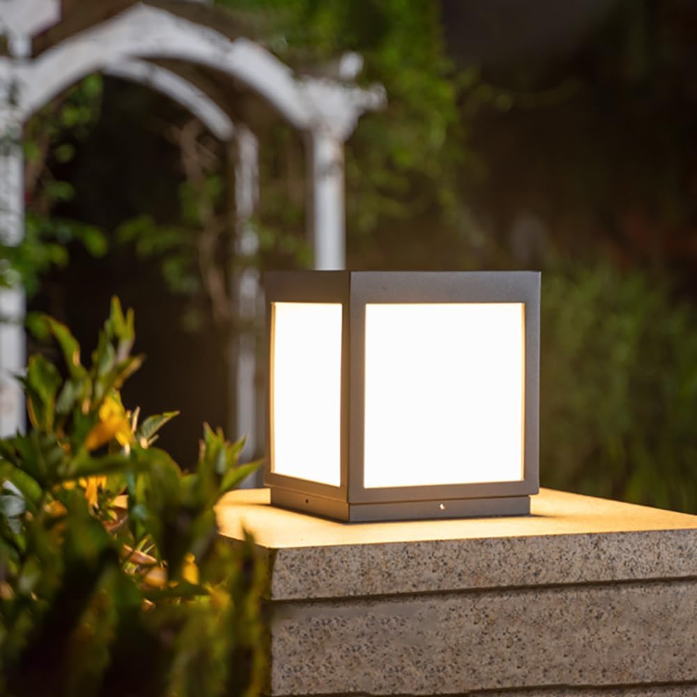 Outdoor Landscape Lighting LED 12V Low Voltage CPLA04 Modern Pillar Lamp Post Light with Tempered Glass Shade Fence Deck Cap Lantern with E26 9W 3000K 110V AC Line Voltage Stainless Steel LED IP55 Waterproof, Electric-Powered, Low-Voltage E26 LED Compatible