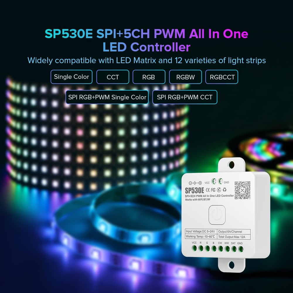Outdoor Landscape Lighting LED 12V Low Voltage SP530E Smart Wi-Fi and Bluetooth RGB Addressable LED Controller Compatible with Alexa and Google Assistant, Support WS2811, WS2812B, WS2815, SK6812 and More