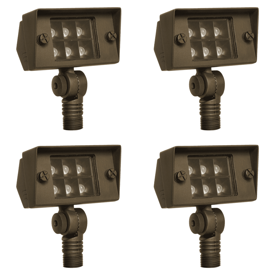 Outdoor Landscape Lighting LED 12V Low Voltage FPB02 4x/8x/12x Package Cast Brass Floodlight | 3000K Warm White Integrated LED 2W-7W Integrated 12V Low Voltage Landscape Light 4 Pack